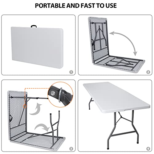 Portable 4 Foot Plastic Folding Table, Indoor Outdoor Heavy Duty, White R80992