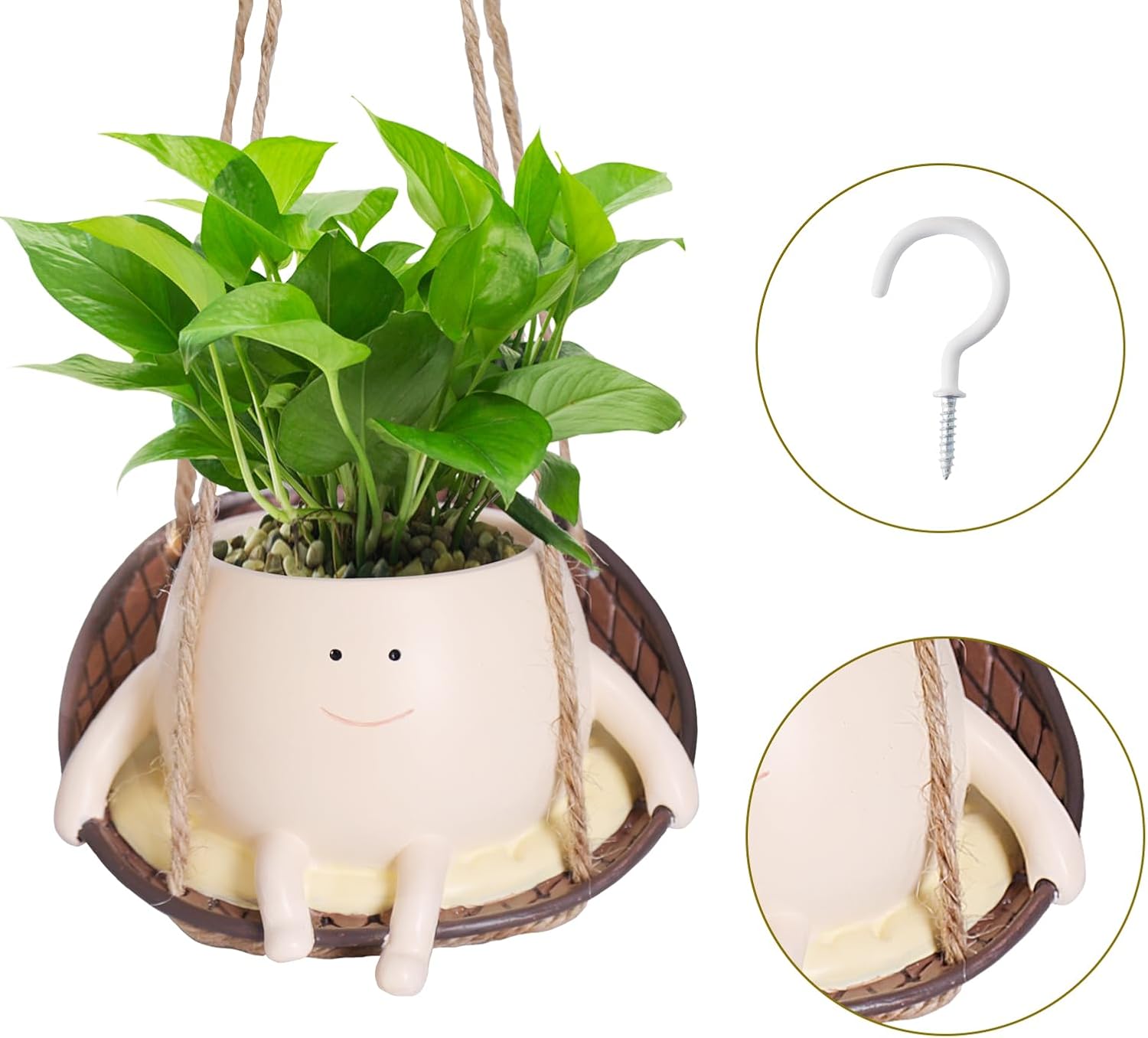 Smile Face Hanging Planter Pot for Indoor Outdoor Plants H86138