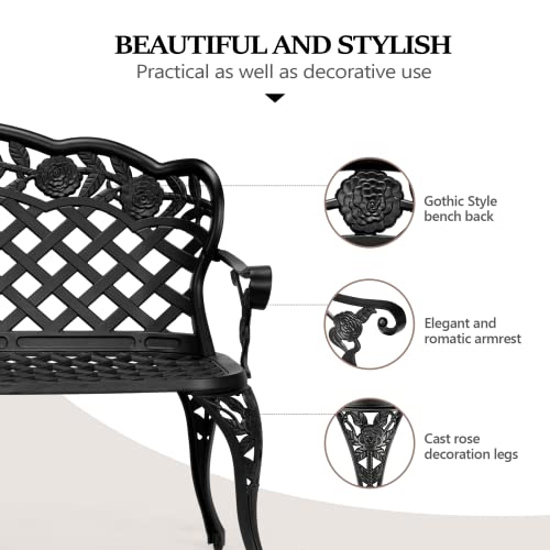 Antique Cast Aluminum Outdoor Bench for 2-3 People, Black C455