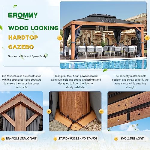 12x20 Hardtop Gazebo Double Roof Galvanized Steel Outdoor Aluminum Frame with Netting and Curtains M3306