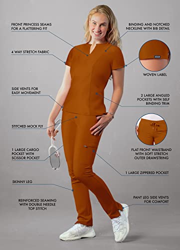 Notched V-Neck Scrub Top & Skinny Cargo Scrub Pants Set J923
