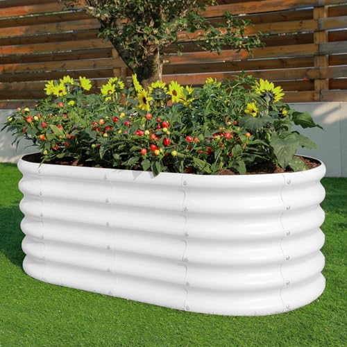 Galvanized Raised Garden Bed Kit, Oval Metal Planter Box for Vegetables E707229