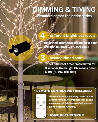 Lighted Birch Tree Set 4ft, 6ft and 8ft with Warm White LED Lights for Holiday Decor Z480