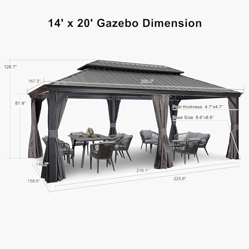 10' x 14' Permanent Hardtop Gazebo with Galvanized Steel Double Roof, Curtains and Netting Included M96664