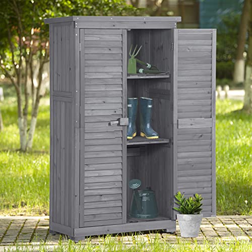 Outdoor Storage Cabinet, Garden Wood Tool Shed, Outside Wooden Shed Closet with Shelves and Latch for Yard, Patio, Deck and Porch for Yard Patio Deck (Natural)