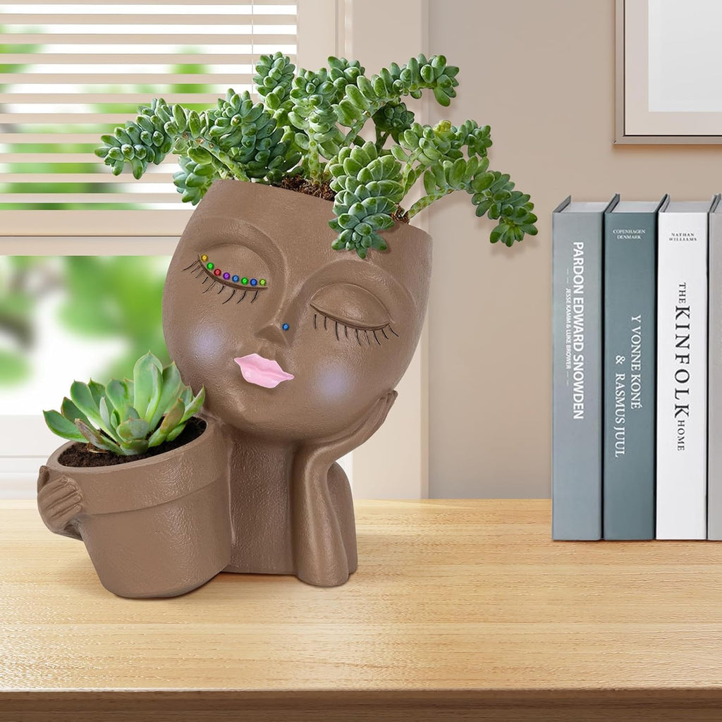 Face Planter Pot, Head Flower Pot with Drainage Hole for Indoor Outdoor Plants Y372