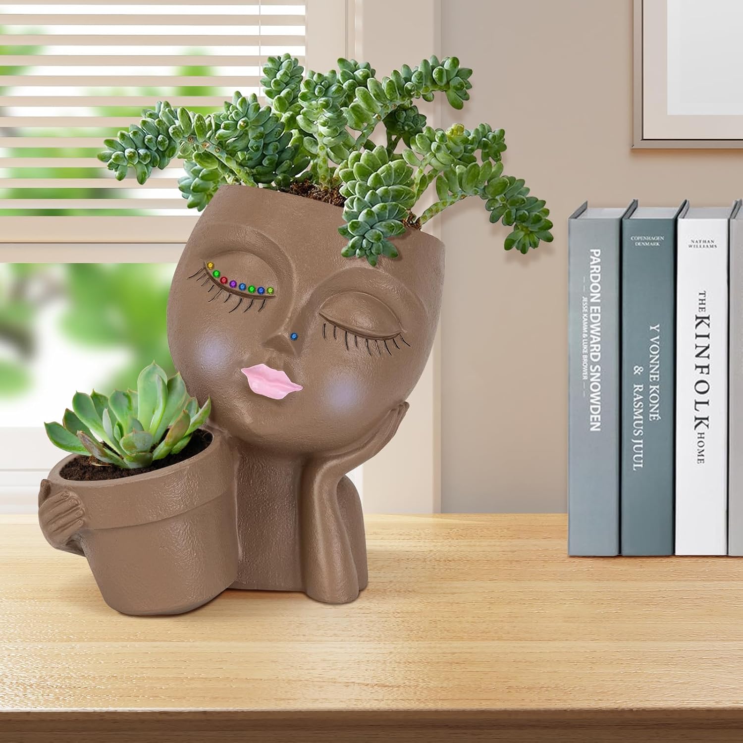 Face Planter Pot, Head Flower Pot with Drainage Hole for Indoor Outdoor Plants Y372