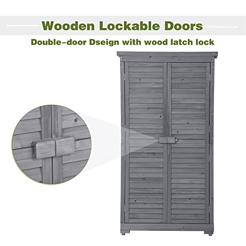 Outdoor Wooden Storage Cabinet with Shelves for Garden and Patio M764