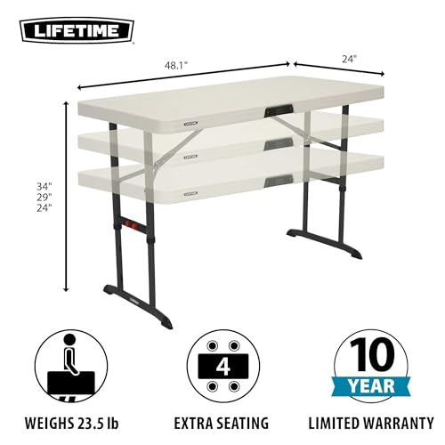 4-Foot Commercial Adjustable Folding Table, Almond E21012