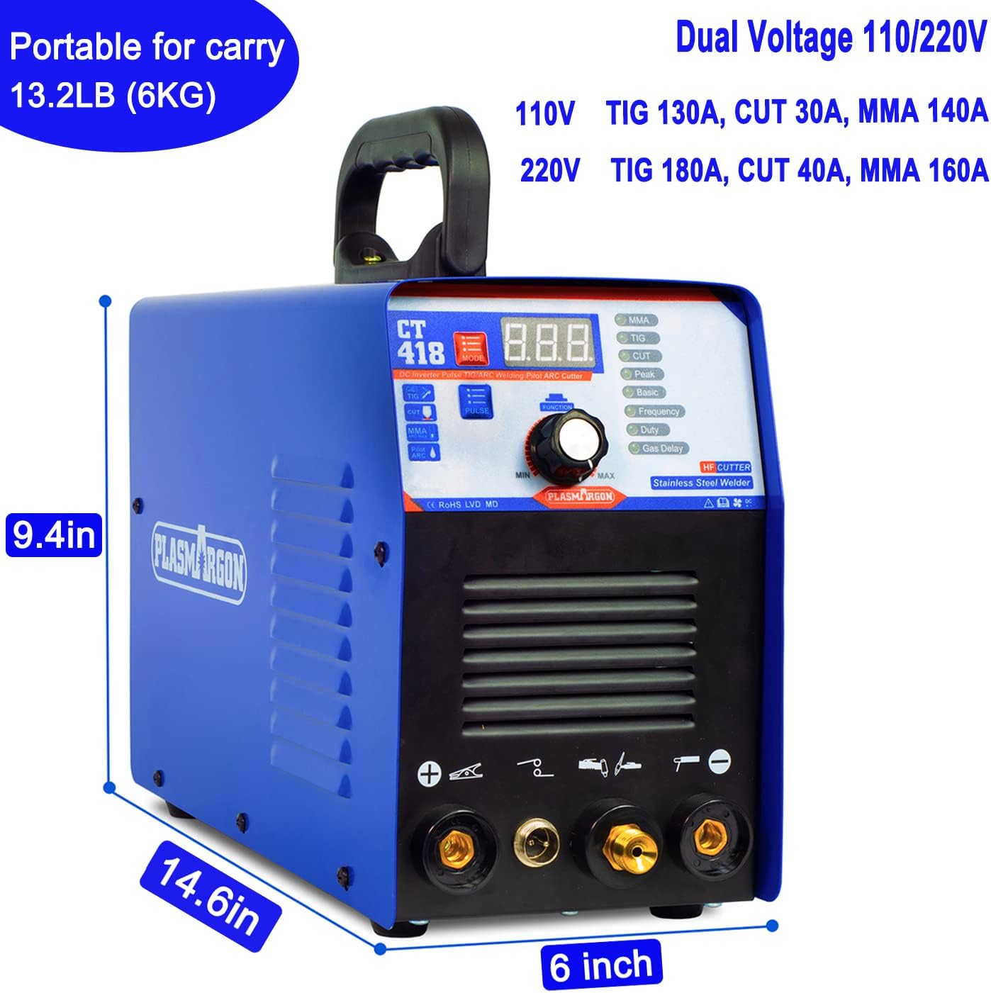 3 in 1 Plasma Cutter TIG Stick Welder, 180A Pulse, 110/220V C479