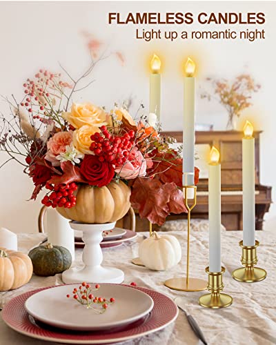 Flameless Taper Candles with Timer and Remote, LED Flickering Candles with Gold Holders, 6-Piece Set B490