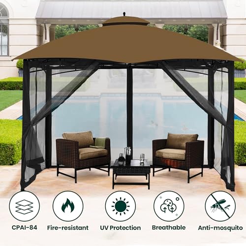 10 x 10 ft Gazebo Mosquito Netting with Zippers, 4-Panel Sidewall, Black T86124