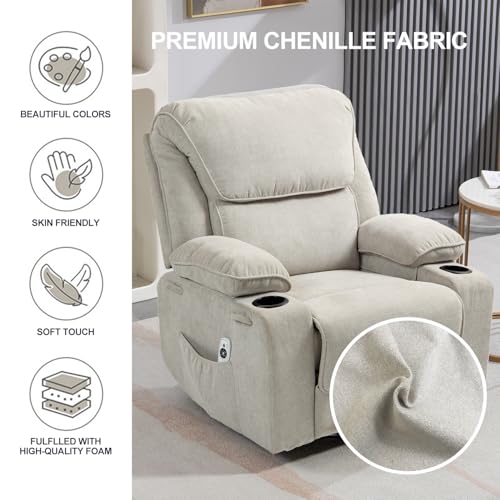 Massage Heated Swivel Rocking Recliner Chair with Cup Holders Z657