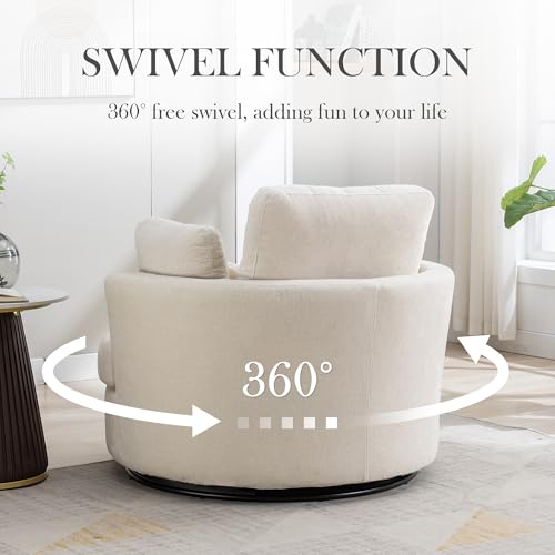 Oversized Swivel Barrel Chair with Ottoman, Chenille, Beige X252712