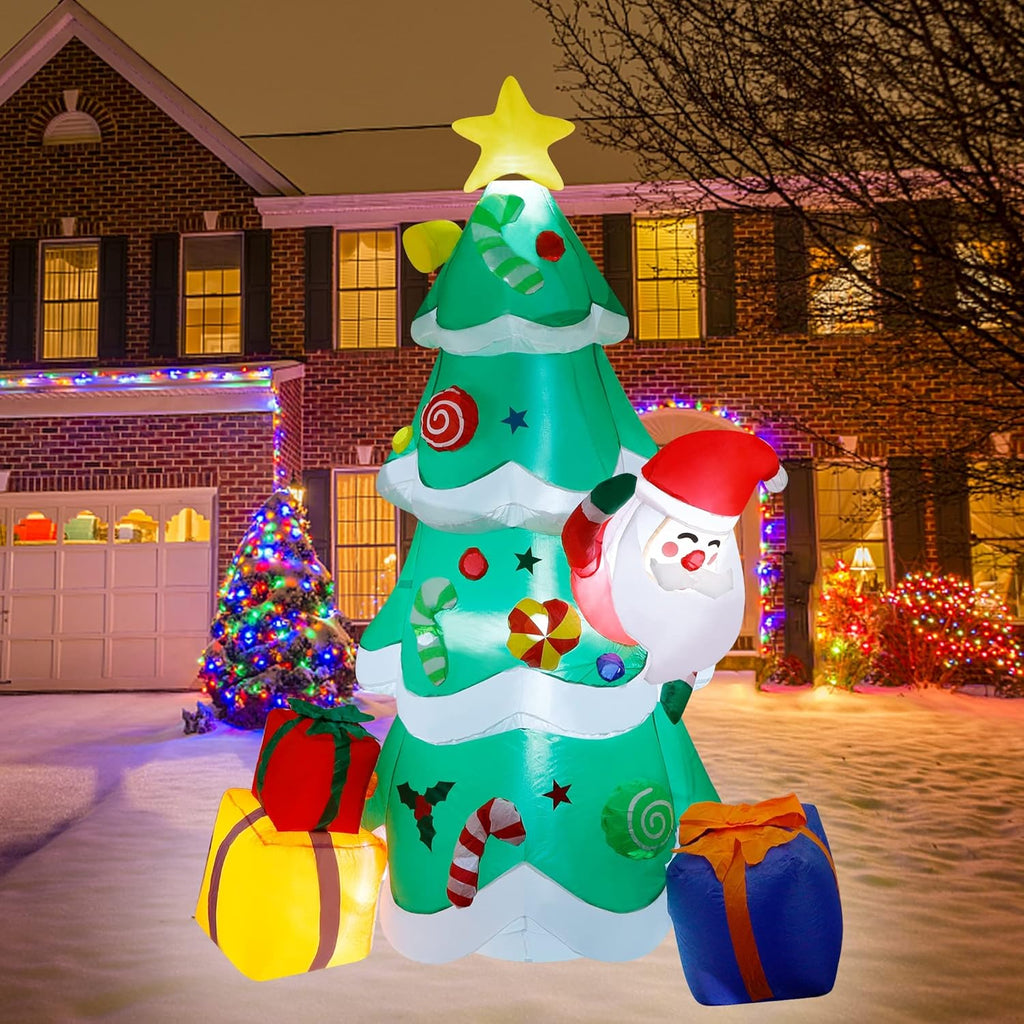 7 ft Inflatable Christmas Tree with Santa Claus Gift Boxes, Built-in LED Lights Q150