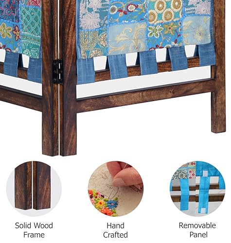 4 Panel Folding Wood Room Divider, Antique Brown, 72 x 80 L396608