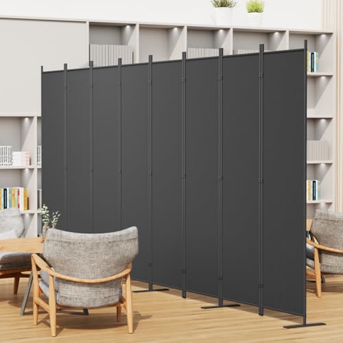 8-Panel 6 ft Tall Indoor Folding Room Divider, Portable Privacy Screen, Freestanding Partition, Dark Grey K442