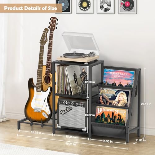 Record Player Stand with Guitar and Vinyl Storage Z518258