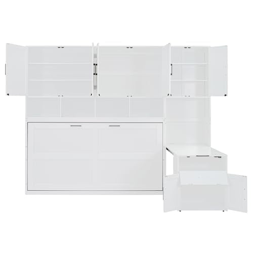 Twin Murphy Bed with Wall Frame, Closet, Drawers and Desk, White D510253