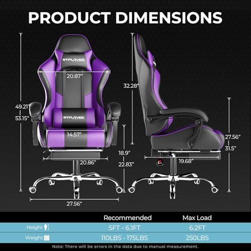 Gaming Chair with Footrest and Lumbar Support, Height Adjustable, 360° Swivel, Blue U7447