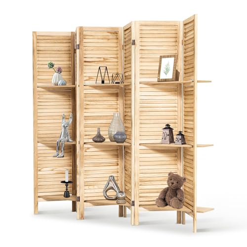 6 Panel Wooden Room Divider with Shelves B102027