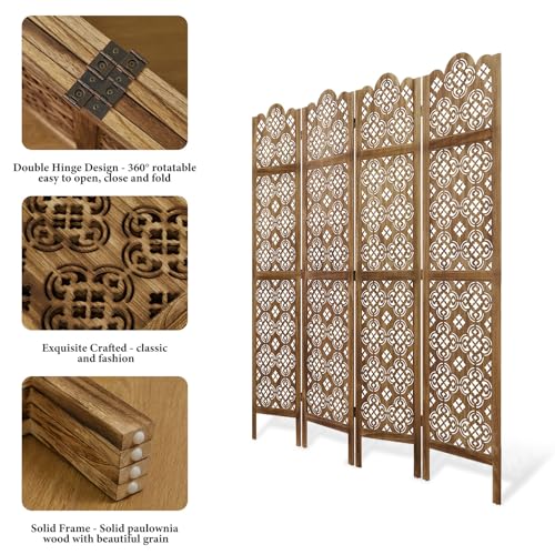 Wood Carved Room Divider 4 Panel Folding Screen Z937290