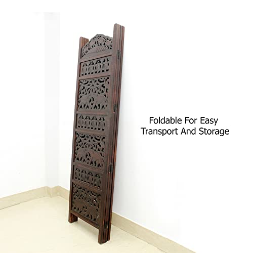4 Panel Folding Wood Room Divider, Antique Brown, 72 x 80 L396608