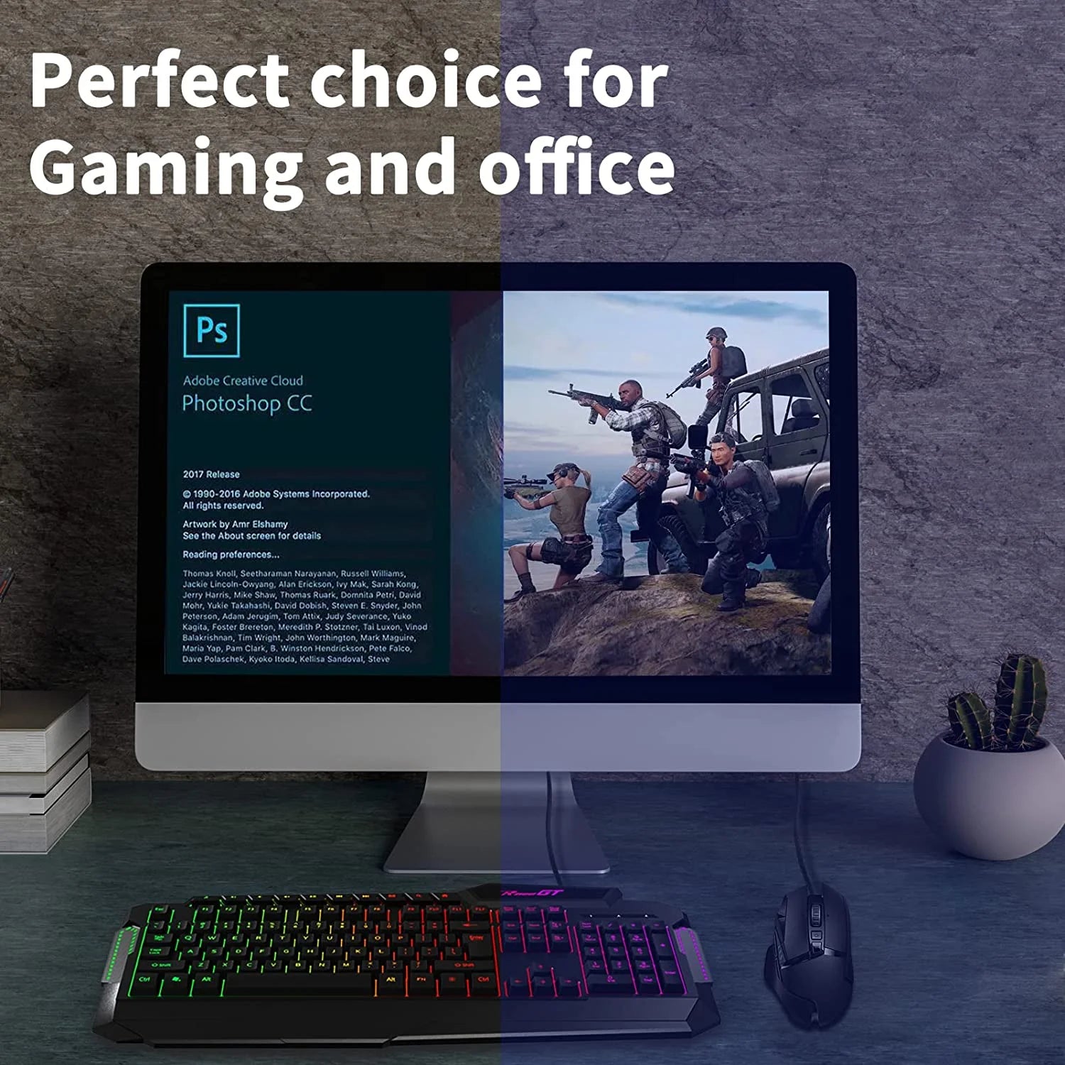 Gaming Keyboard, 114 Keys Full Size Wired Rainbow LED Backlit Quiet Computer Keyboard with Wrist Rest, Black R563