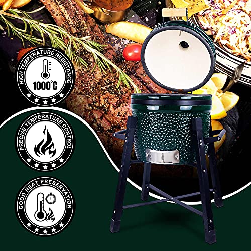 Ceramic Kamado Charcoal BBQ Grill and Smoker, 15 Inch with Tall Stand W2109