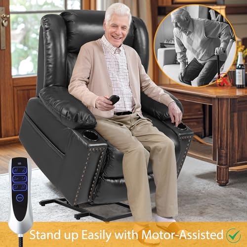 Large Power Lift Recliner Chair for Elderly with Heat and Massage, USB Port, Dark Brown A742