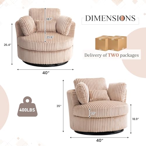 Swivel Barrel Chair with Ottoman for Living Room Bedroom, White W553228