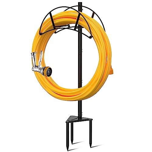 Suchek Metal Garden Hose Holder Stake, Freestanding, Heavy Duty Water Hose Stand, In Ground Hose Rack Organizer for Outside Yard (Black)