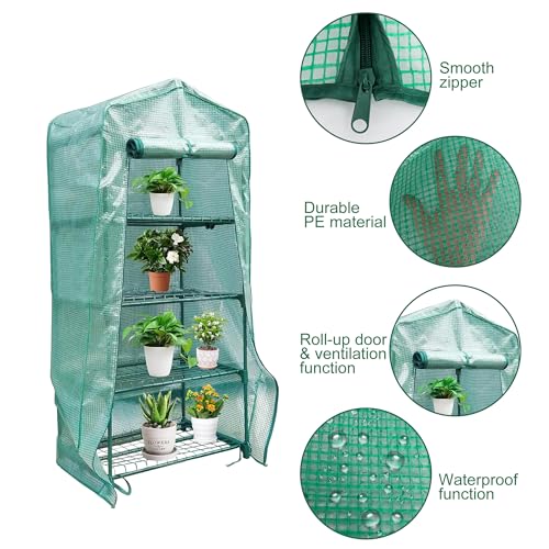 Greenhouse Replacement Cover with Roll-Up Zipper Door for Outdoor Gardening D1780