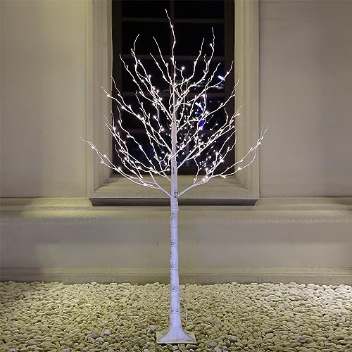 Lighted Birch Tree Set 4ft, 6ft and 8ft with Warm White LED Lights for Holiday Decor Z480