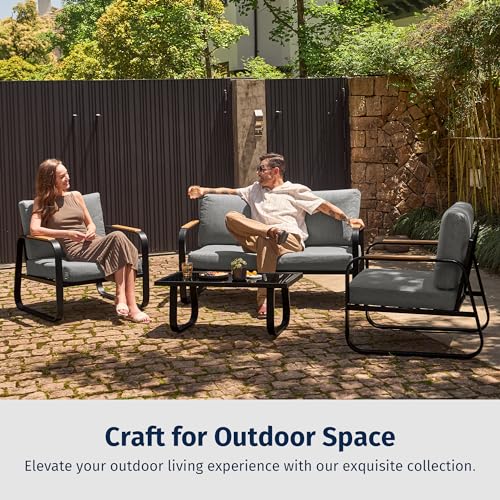 4-Piece Outdoor Patio Set with Sofa and Tempered Glass Table F97509