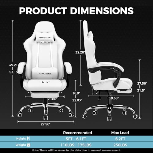 Gaming Chair with Footrest and Lumbar Support, Height Adjustable, 360° Swivel, Blue U7447