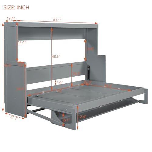 Queen Size Murphy Bed with Cabinet and LED Lights P178570
