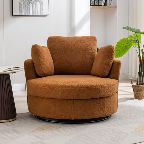Oversized Swivel Barrel Chair with Ottoman, Chenille, Beige X252712