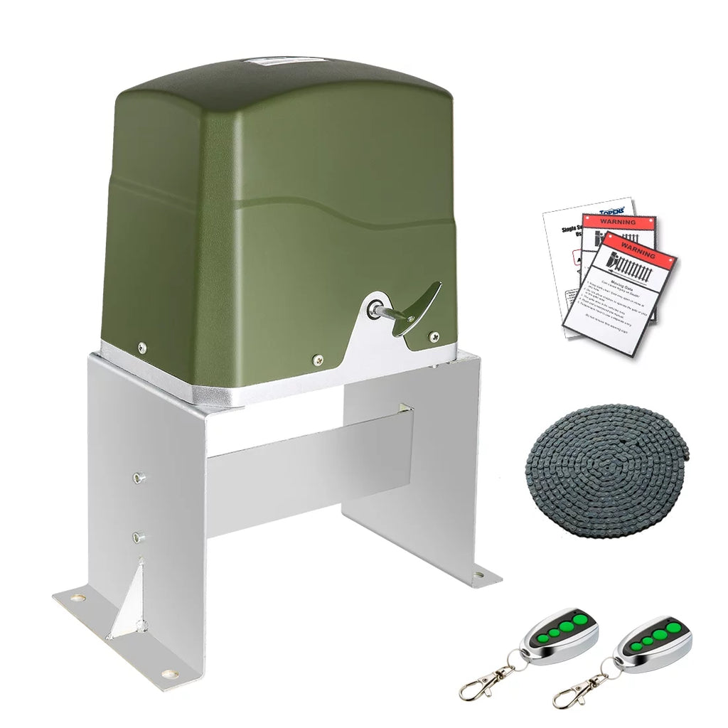 TOPENS CK700 Automatic Sliding Gate Opener Chain Drive Electric Gate Motor for Heavy Driveway Slide Gates Up to 1600 Pounds, Security Gate Operator AC Powered with 20ft Roller Chain and Remote Control