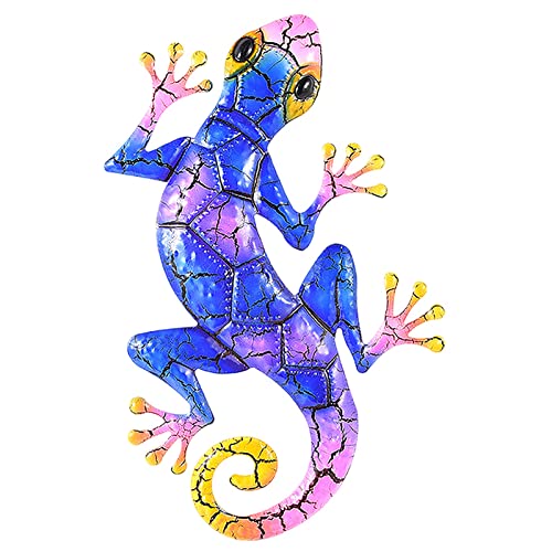 Metal Gecko Outdoor Wall Art Handmade Glass Garden Decor for Patio Or Yard