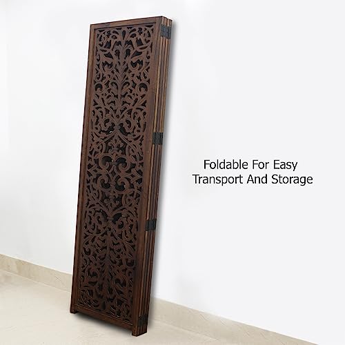 4 Panel Folding Wood Room Divider, Antique Brown, 72 x 80 L396608