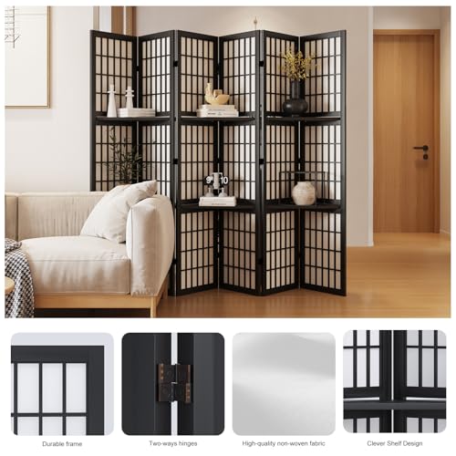 Japanese Shoji Folding Room Divider, 4 Panels, Black T762554