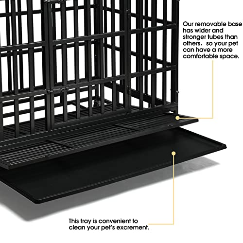 Heavy Duty Dog Kennel Crate with Metal Frame, Double Doors and Lockable Wheels, 48 Inch D891