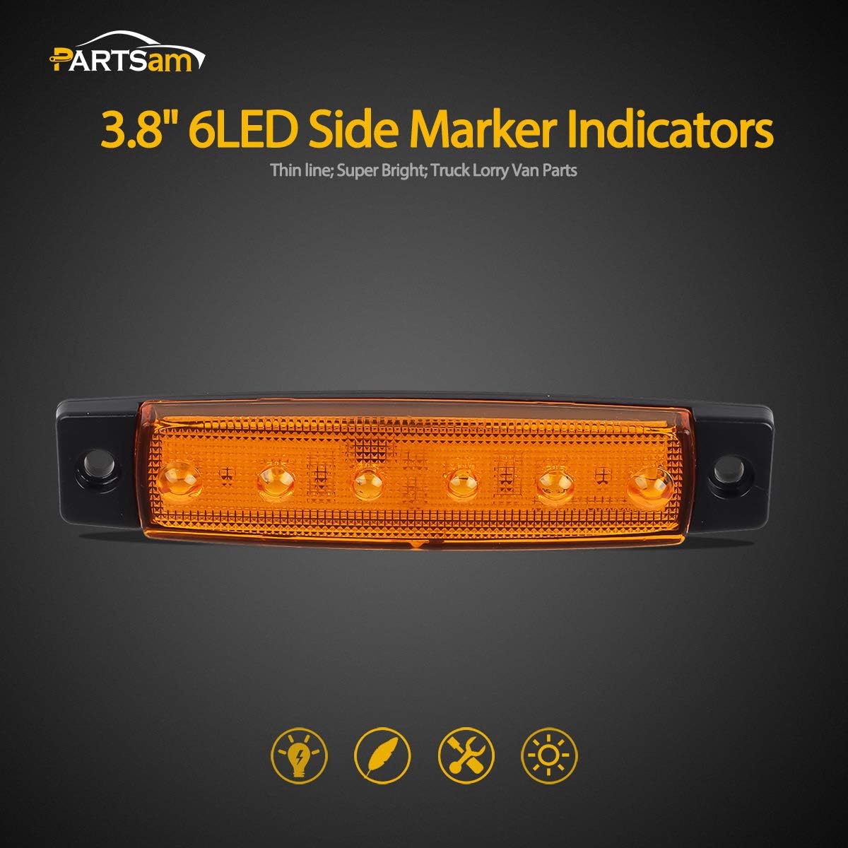 20Pcs Thin 3.8" 6 LED Amber Clearance Lights for Trucks Trailers J3891