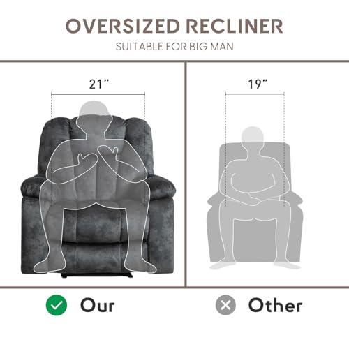 Manual Recliner Chair for Adults with Massage and Heat, Fabric, Brown C9569