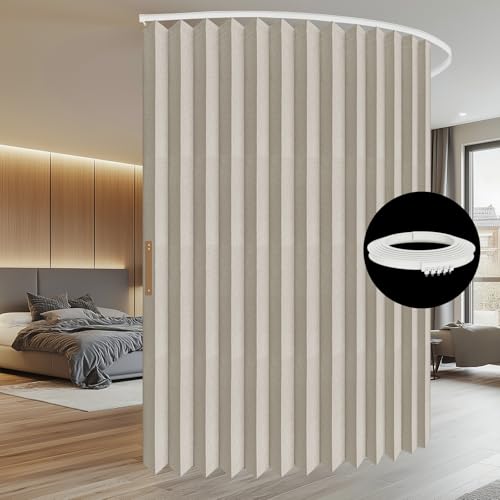 Accordion Room Divider Curtains with Ceiling Track, Grey, W100 x L84 J296