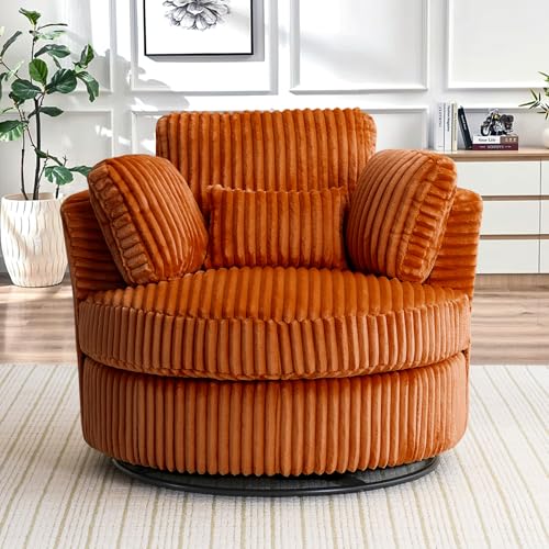 Swivel Barrel Chair with Ottoman for Living Room Bedroom, White W553228