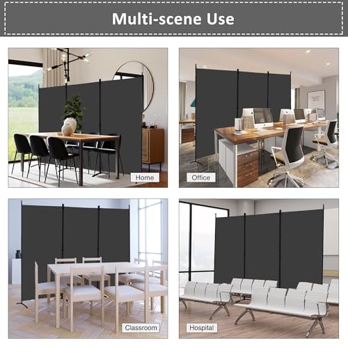 3 Panel Room Divider Folding Partition Privacy Screen, Freestanding Fabric Panel, 102" W x 71" H, Black V153