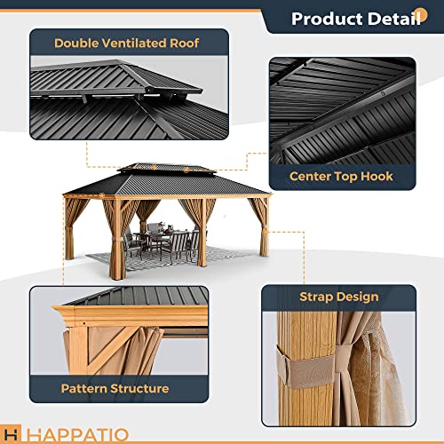 10' x 12' Hardtop Gazebo with Galvanized Steel Double Roof, Netting and Curtains W925480