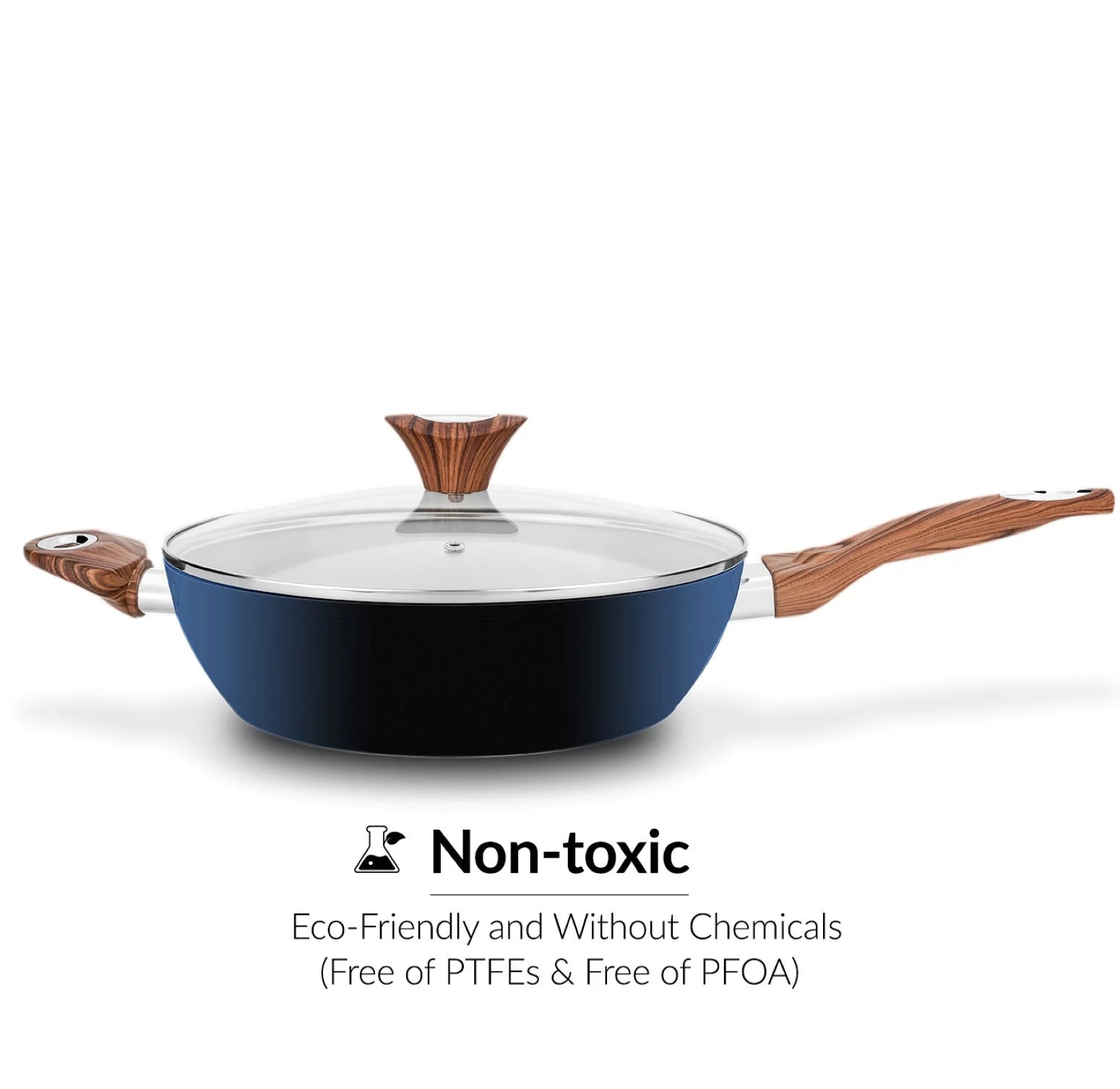 11 inch Deep Fry Pan with Lid, Non-Stick, Wood Handle M769